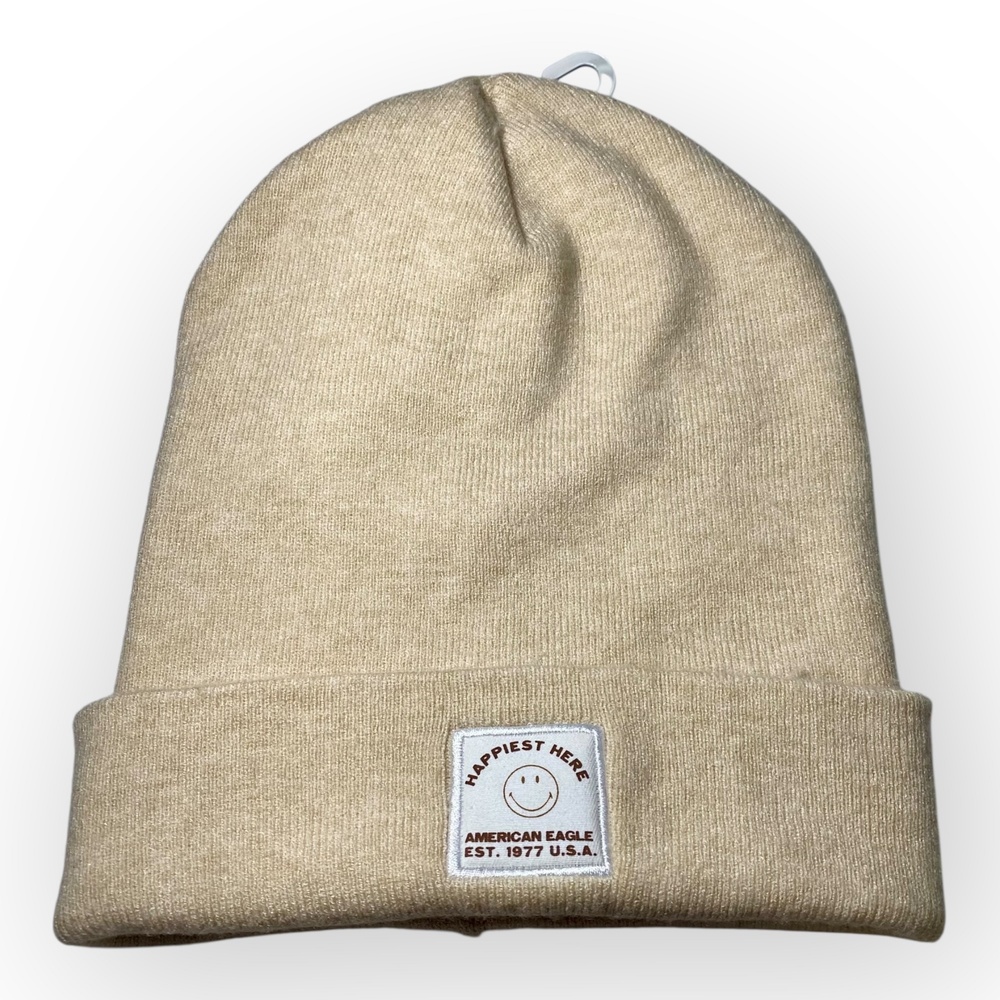 NWT American Eagle Happiest Here Bestie Beanie Tan One Size